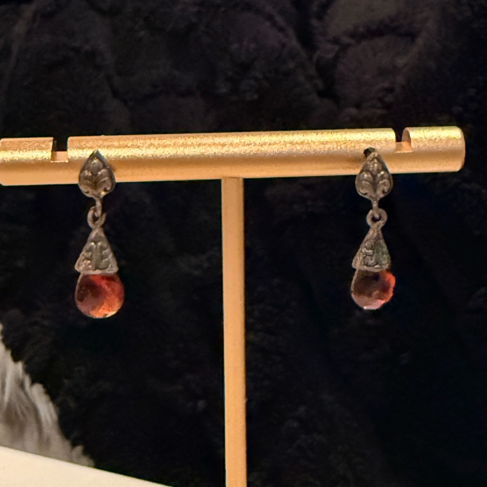 Garnett and Silver Drop Earrings